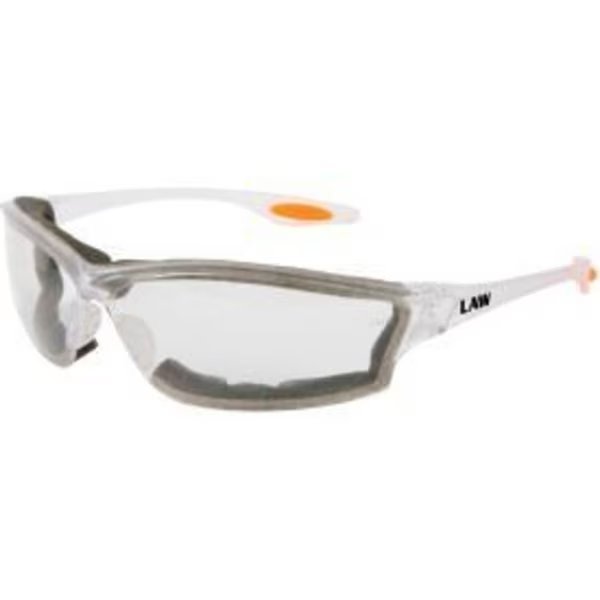 MCR Safety® Law® LW310AF Safety Glasses LW3, Orange Temple Insert, Clear Lens, Clear Frame, Mcr Safety, Mfr#: LW310AF